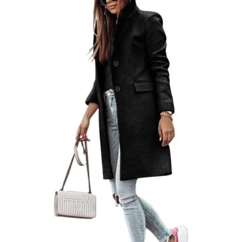 2020 Women Trench Female Button Pocket Turn-down Collar Long Sleeve Single Breasted Autumn Coat Solid Elegant Ladies Clothing