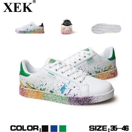 XEK Large Size 46 Spring And Autumn 2018 White Shoes Wild Casual Inkjet Tide Shoes Mens Shoes Students Couple Shoes Wyq199