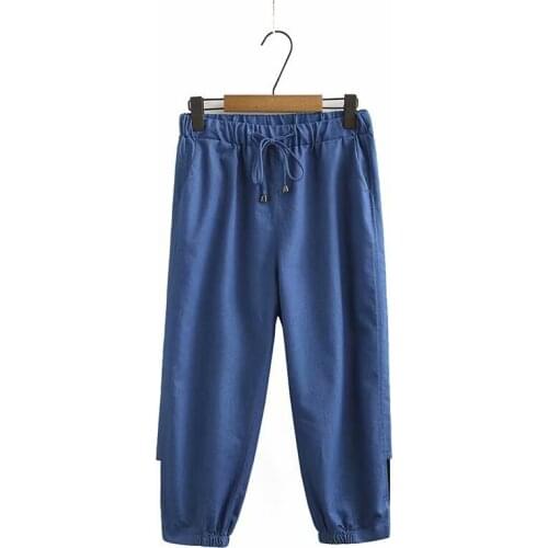 Plus Size XL-4XL Womens Vintage Light Denim Pants Casual Elastic Waist Simple Jeans