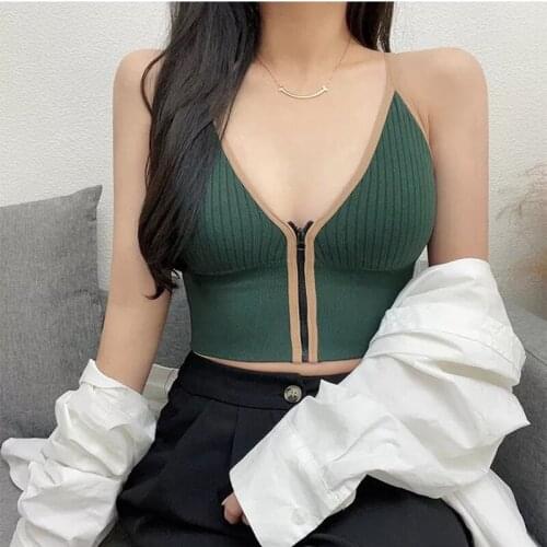 2021 New Deep V Zipper Vest Women Chest Pad Small Breasts Gathered Girl Wrapped Breasts Underwear Bra Push Up Seamless