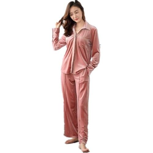 Women Velvet Pajamas Set Winter Sleeping Clothes Two Piece Flannel Pajamas for Women Pijama Can Wear Outside Velvet Sleepwear