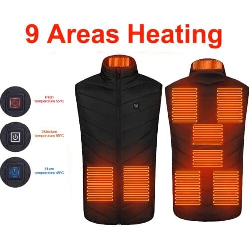 9 Places Heated Vest Men Women Usb Heated Jacket Heating Vest Thermal Clothing Hunting Vest Winter Heating Jacket BlackS-6XL