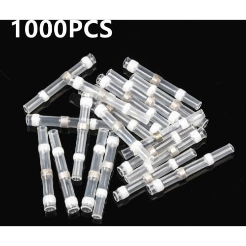 500/1000PCS White Heat Shrink Wire Connector Waterproof Insulated Butt Wire Sleeve AWG26-24 Solder Seal Butt Splice Terminals