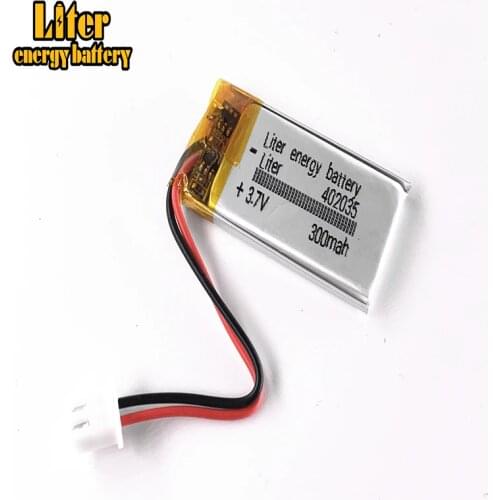 2.54MM 2pin connector 402035 300mah 3.7v Rechargeable lipo battery solar li ion polymer lithium battery MP3 MP4 MP5 small toys