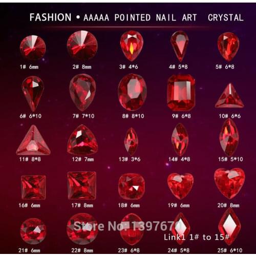 20pcs/pack red pointback glitter crystal glass nails rhinestones manicure diamond ornament stone gem 3D nail art DIY Decorations