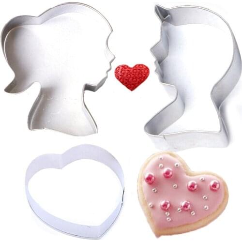 3pcs/set Stainless Steel Cookie Cutters Set Love Heart Boy And Girl Shaped DIY Fondant Cake Mold Decorating Baking Tools ZH05