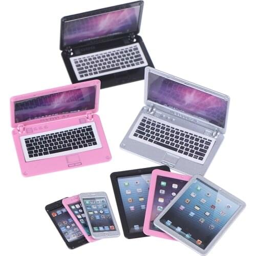 3Pcs/Set Simulation Mini Laptop Computer Tablet Cell phone Dollhouse Miniature 1:12 Alloy Crafts Dollhouse Decor DIY Accessories