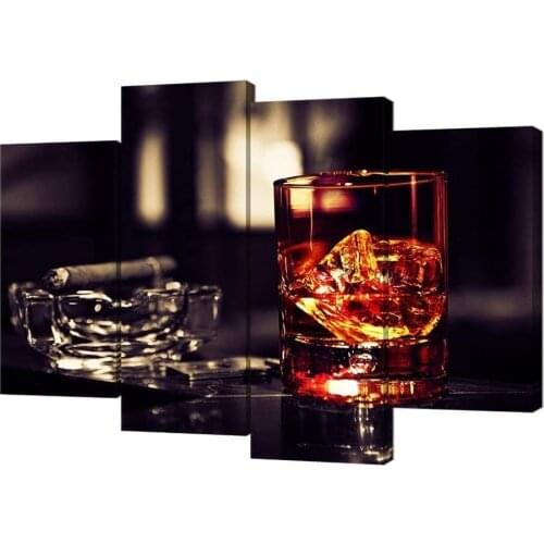 No Framed 4 Pcs Brown Whisky Ice In Cups Cuadros Wall Art Canvas Posters Pictures Paintings Home Decor Decorations Accessories