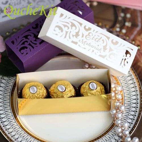 50Pcs Hollow Out Chocolate Candy Box Wedding Giveaways Boxes Wedding Favors Eid Mubarak Gift Packaging Wrapper Party Supplies