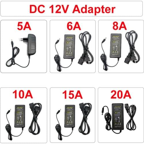 AC DC Power Supply Adapter 110V 220V To 12V 5A 10A 20A Switch plug LED Driver Transformer For Led Strip Security Cameras Webcam
