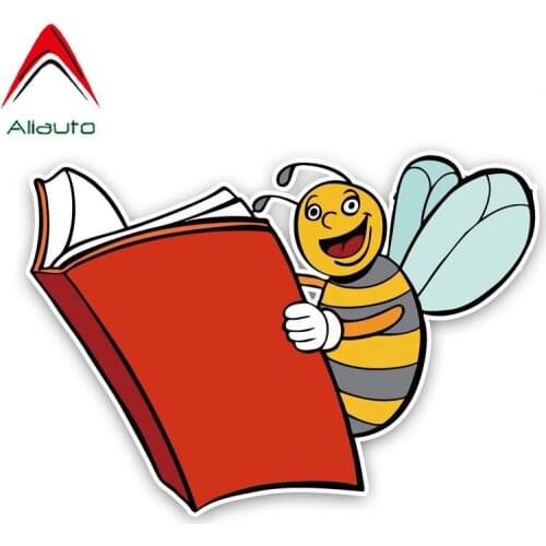 Aliauto Funny Car Sticker A Bee Is Reading A Book Interesting Decal Accessories PVC for Volkswagen Polo Ford BMW Audi,16CM*11CM