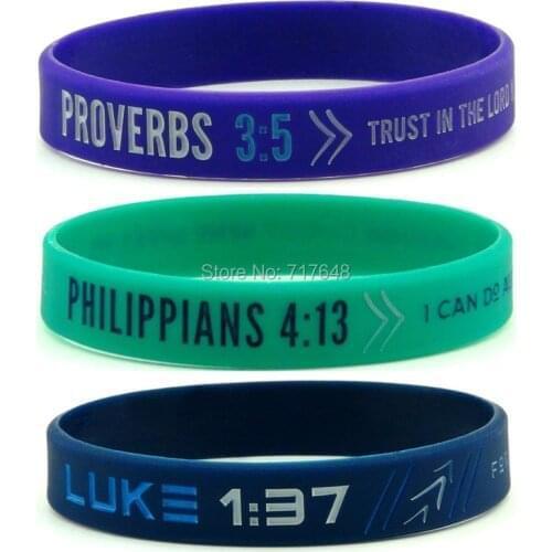 30pcs Faith Christian Bible Philippians 4:13, Luke 1:37, & Proverbs 3:5 wristband silicone bracelets free shipping by epacket A