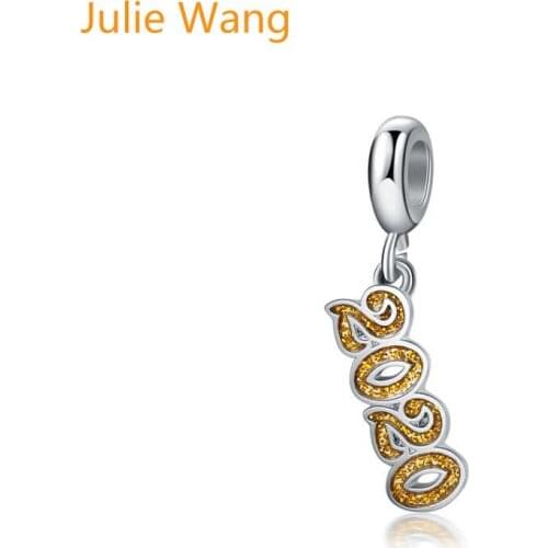 Julie Wang 5PCS Number 2020 Bead Charms Silver Color New Year Zinc Alloy Bracelet& Bangles Necklace Jewelry Making Accessory