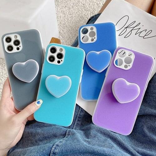 Candy Color Stand Holder Phone Case For iPhone 12 11 Pro Max XR XS Max X 7 8 Plus 11Pro SE 20 Cute Glitter Love Heart Back Cover