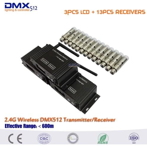 DHL/EMS free shipping 2.4g ism dmx512 wireless DMX transmitter for stage Lighting Controller 3pcs Transmitter+13pcs Receivers