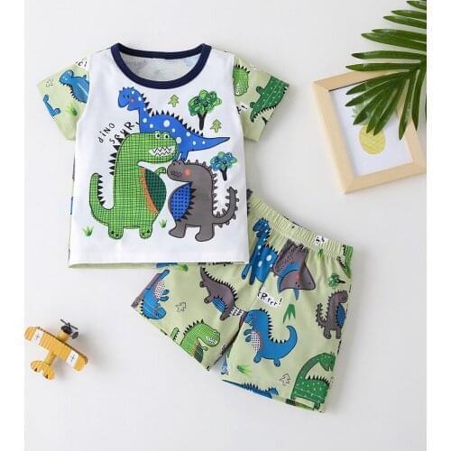 Dinosaur Cotton T-shirt Shorts Child Outfits Clothing Homewear Pajamas Summer Kids Toddler Boy Girl Clothes Set Cartoon