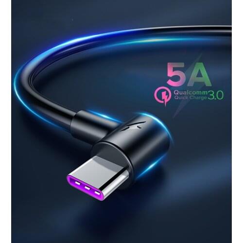 5A Supercharge USB Type C Cable 90 Degree Fast Charging For Huawei P30 Mate 20 Pro Samsung S10 S9 Charger Usb-C Data Type-C Cord