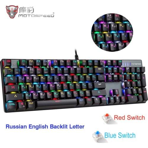 Motospeed CK104 Gaming Mechanical Keyboard Russian English Red Switch Blue Metal Wired LED Backlit RGB Anti-Ghosting for game