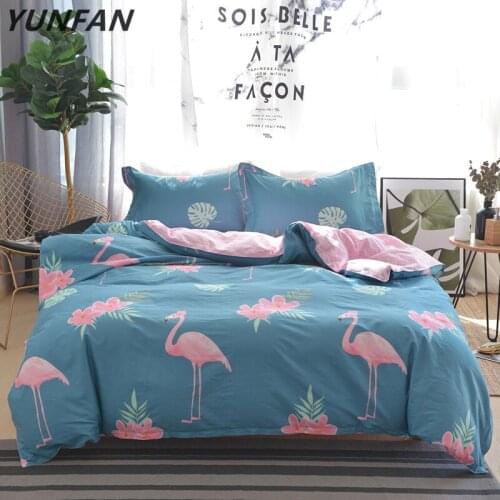 Home textile pink flamingo bedding set 100%cotton king queen size duvet cover bed sheet leaf flower printed bedding bed linen