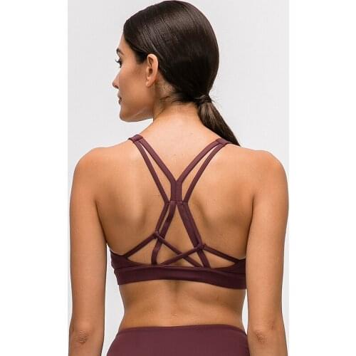 Beautiful Strappy Workout Sports Bras Tops Women Naked-feel Wireless Yoga Fitness Bras Padded Push Up Athletic Tops