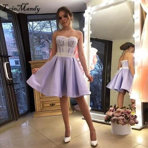 Sweetheart Short Mini Prom Dresses 2021 Lavender Dress Woman Party Night With Applique Lace Robe de princesse femme Customize