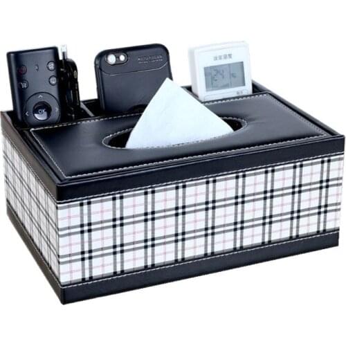 Fashion Creative Household Knitted Multifunctional PU Leather Tissue Box Desktop Remote Control Storage Box