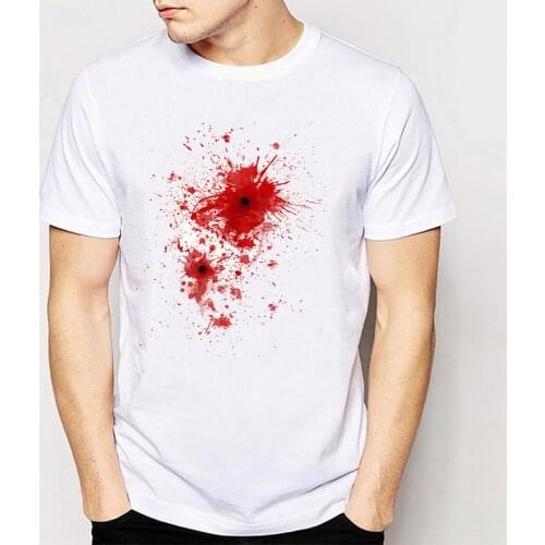 Mens Blood Spatter Bullet Wound Costume Print T-Shirt Funny Novelty Creative Abs T Shirt Men Summer White T Shirt Hipster Tees