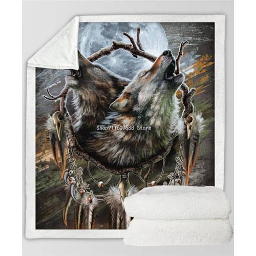 Wolf Warrior by SunimaArt Beds Blanket Soft Sherpa Fleece Blanket Plush Bedclothes Wolf Dreamcatcher Throw Blanket cobertor