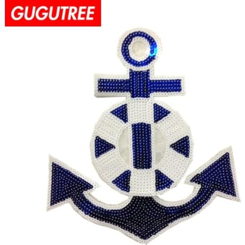 GUGUTREE embroidery Sequins big anchor patches boat patches badges applique patches for clothing LS-63