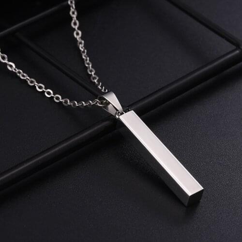 2020 Fashion New Black Rectangle Pendant Necklace Men Trendy Simple Stainless Steel Chain Men Necklace Jewelry Gift
