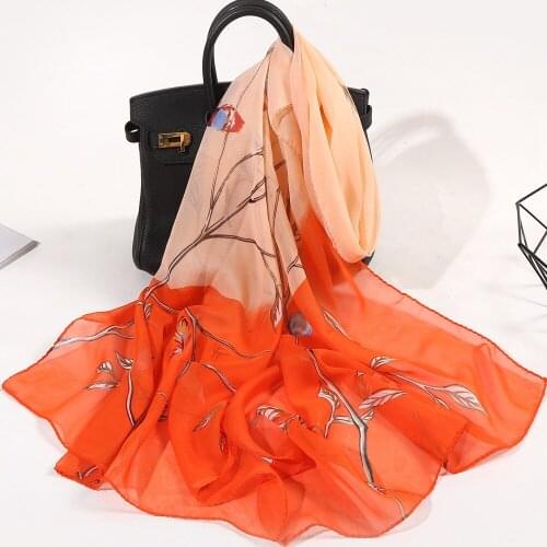 2020 NEW Beach Leaf tree flower print chiffon scarf silk square hijab cool shawl ladies foulard femme Scarves hair bufanda mujer