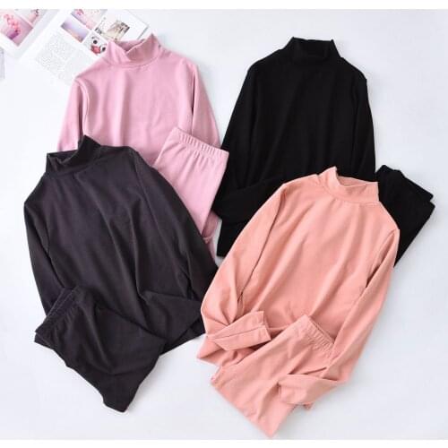 Autumn Winter Womens Pajamas High Neck Long Sleeves Brushed Moisturizing Velvet Plus Size Home Wear Pants Thermal Pajama Set