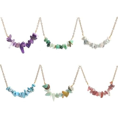 Assorted Color Chip Stone Necklace Irregular Beads Chain Link with Choker Bracelets DIY Jewelry Making Accessory