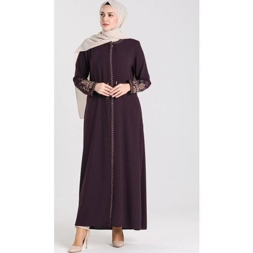 SFM2003 Abaya Women Long Sleeve Abaya Dress Muslim female dress Maxi Kaftan female dress Embroidered Zippered Abaya Turkey Dubai