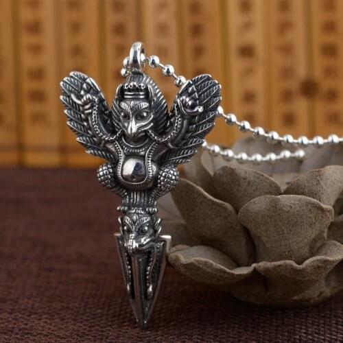100% 925 Silver Tibetan Garuda Pendant Necklace Real Silver Buddhist Garuda Amulet Necklace Lucky Necklace Pendant
