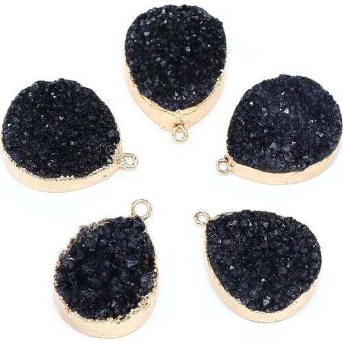Drop-shaped Black Crystalline Germ Pendant Charms For DIY Necklace Handiwork Sewing Craft Jewelry Accessory Making