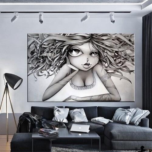 Abstract Girl Poster Art Print Wall Pictures Nordic Black and White Canvas Painting Living Room Minimalism Arts Home Decoration