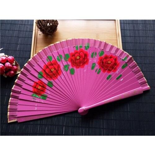 120pcs Spanish Fabric Wood Folding Hand Held Dance Fans Flower Party Gift Wedding Prom Dancing Summer Fan Accessories