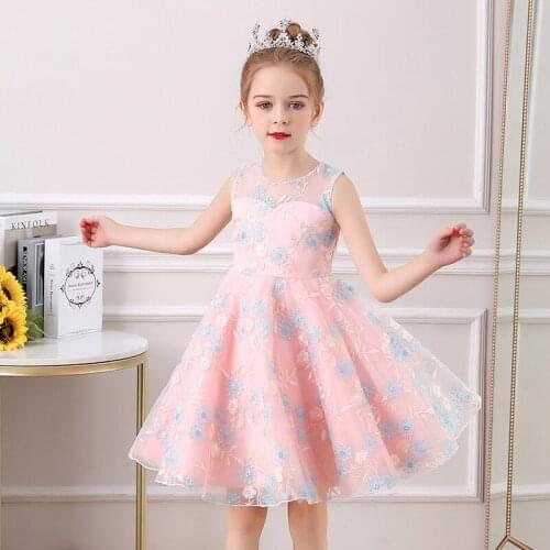 Spring 3-13 Years Kids Dresses for Girls Lace Tulle Wedding Dress Floral Embroidery Summer Baby Girl Sweet Dress Party Vestidos
