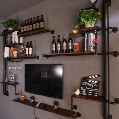 Wine Rack Living room TV wall decoration partition wall hanging bedroom wall shelf Antique Design wrought iron TV wall shelf