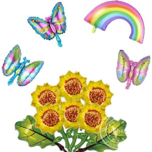 Sunflower ButterFly Rainbow Pattern Aluminum Foil Balloon Children Birthday Party Baby Shower Summer Party Party Decoration