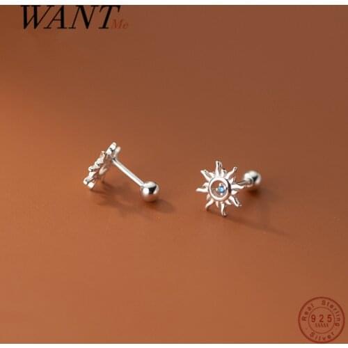 WANTME 925 Sterling Silver Classic Blue Zircon Summer Sun Bead Stud Earrings for Women Fashion Simply French Unique Jewelry