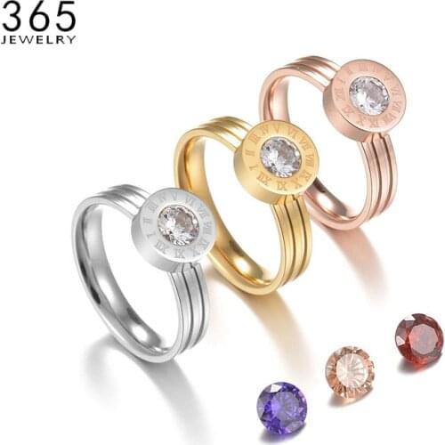 2017 New Arrival Charm Stainless Steel Interchangeable Ring 4 Color CZ Stone Engraving Small Ring For Women