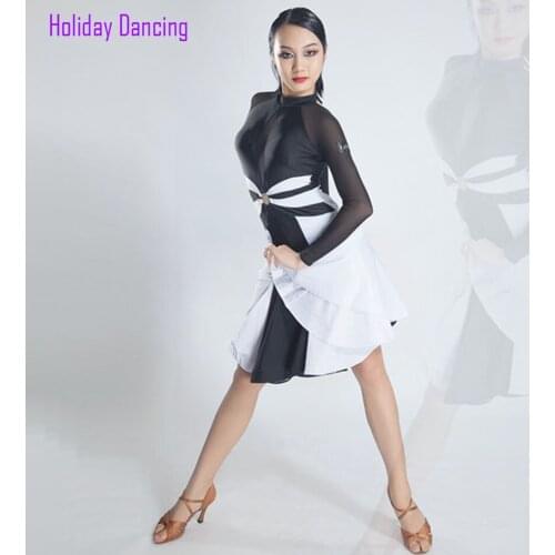 Women Latin Dance Dress Long Sleeve Patchwork Dancing Practise Cloth Samba Tango Chacha Dancing Performamnce BY225