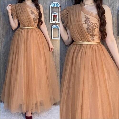 Elegant Long One Shoulder Pleated Prom Dresses with Pockets A-Line Floor Length Zipper Abendkleider Robes de Soirée for Women