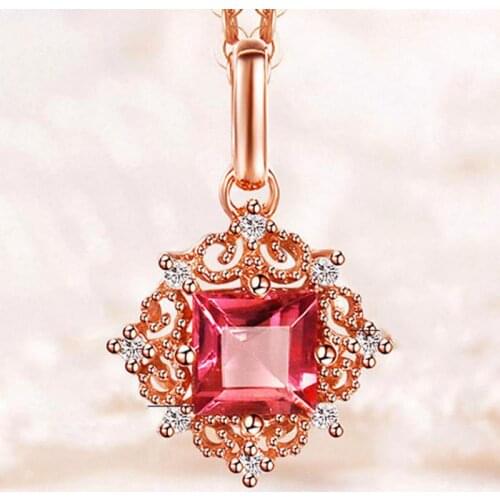 Vintage Carving Small Ruby Gemstones Red Crystal Pendant Necklaces For Women Diamonds Rose Gold Color Choker Jewelry Bijoux Gift