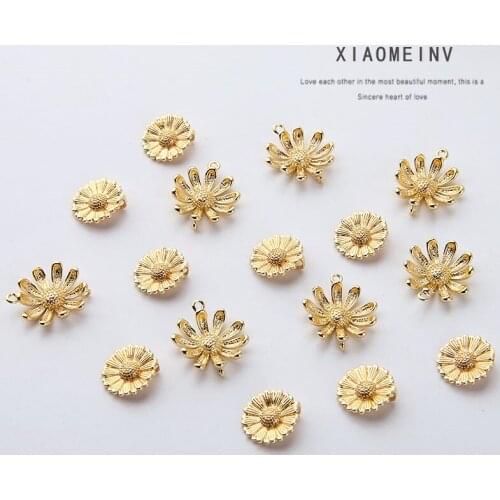 10pcs Korean Copper Plated 18k True Gold Flower Daisy Earrings For Women Jewelry Sweet Pendant Diy Jewelry Material Accessories