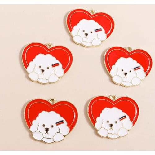 10pcs 31*25mm Cute Love Heart Dog Charms for Jewelry Making Animal Charms Pendant Diy Necklaces Earrings Making Accessories