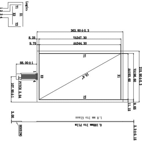 15.6inch Resistive Touch Screen Panel 215.9x363.8mm 4Wire USB Kit For Monitor