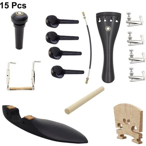 15PCS 4/4 Ebony Violin Parts Tailpiece Pegs Chinrest Maple Bridge Set Pull Board Chin Rest Pegs Violin Accessories Set